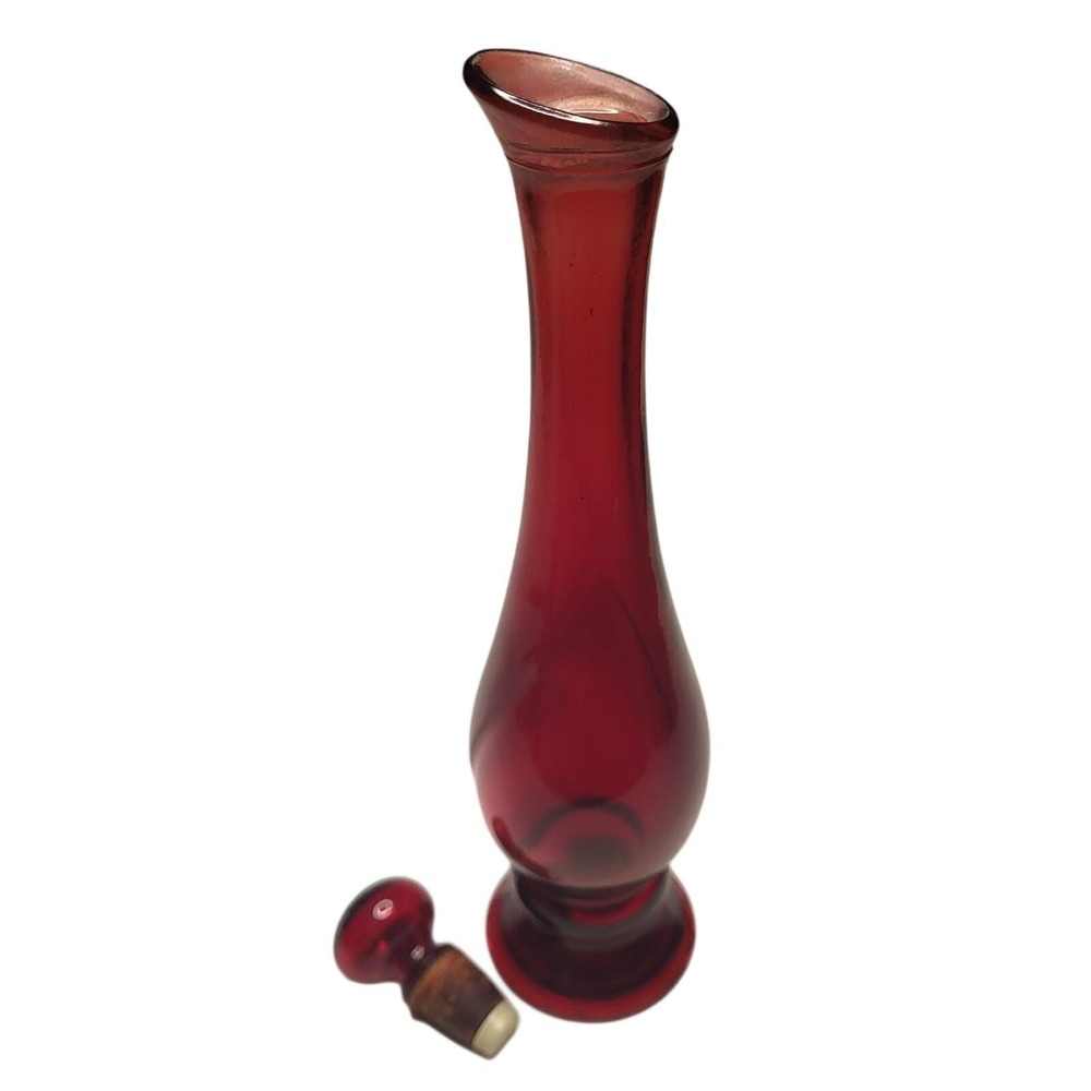 Vintage Avon Ruby Bud Vase Cotillion Cologne 3 Oz Red Glass Bottle Stopper